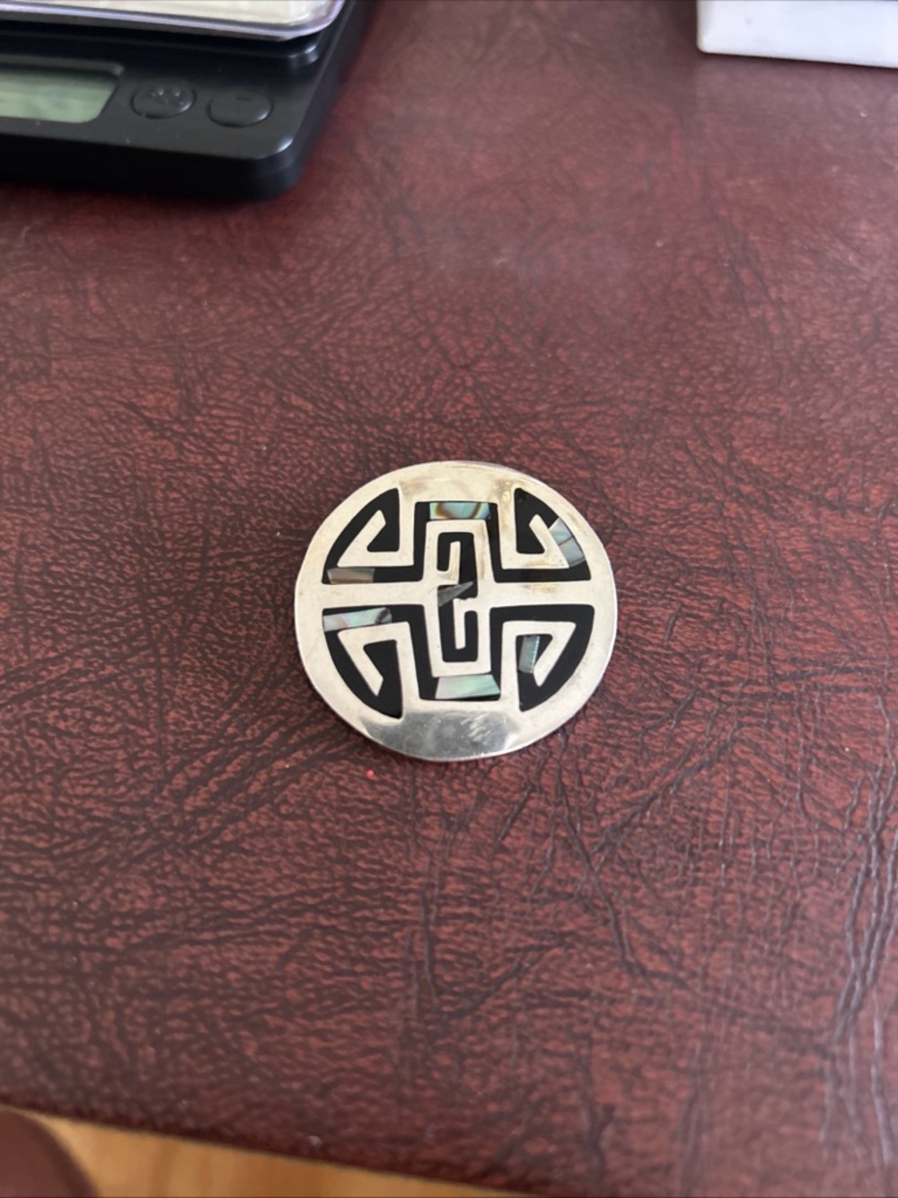 Round Sterling Silver Abalone Inlay Brooch/Pendant signed/stamped